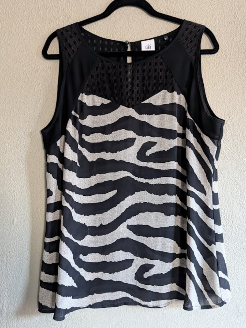 Cabi | Zebra Print Mixed Media Tank | Size L - Picture 2 of 7